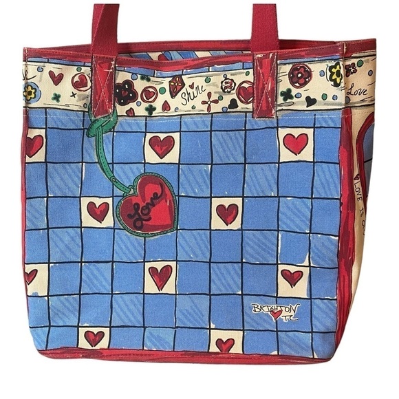 NWT Brighton Love Sparkle Tote Canvas Bag Tom Clancy Design Hearts Cat a… - Picture 4 of 14